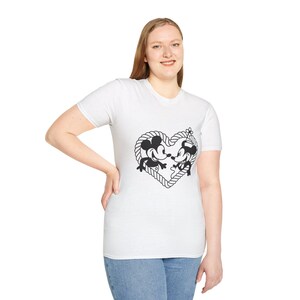 Koszulka Steamboat Willie Romance, koszulka z kreskówkowym motywem vintage, czarno-biały top retro