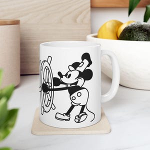 Vintage Cartoon Ceramic Mug, Steamboat Willie Inspired, Teacup, Coffee Mug, Cartoon Character Drinkware, Classic
