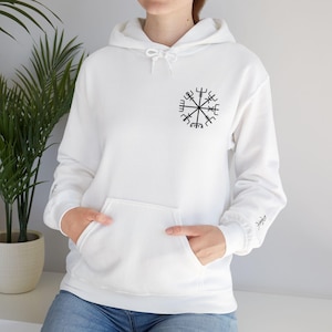 Embroidered Vegvisir Viking Runes Hoodie, Norse Symbols Sweatshirt, Scandinavian Gift, Nordic Pullover, Winter Apparel