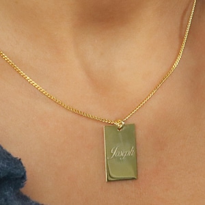 Collar rectangular de plata personalizado / Colgante rectangular personalizado / Chapado en oro de 14 k o plata esterlina / Collar con grabado personalizado