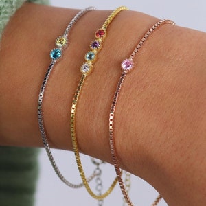 Pulsera de piedra natal familiar personalizada, pulsera de piedra natal personalizada, joyería de piedra natal, pulsera delicada, regalo de aniversario para ella, presente