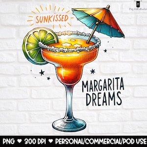PNG-ontwerp Margarita Glass | Tropische drankparaplu, png PNGEgg | Cadeau voor drinker, png | Retro cocktailclipart | Kenmerkend drankkunstwerk | POD