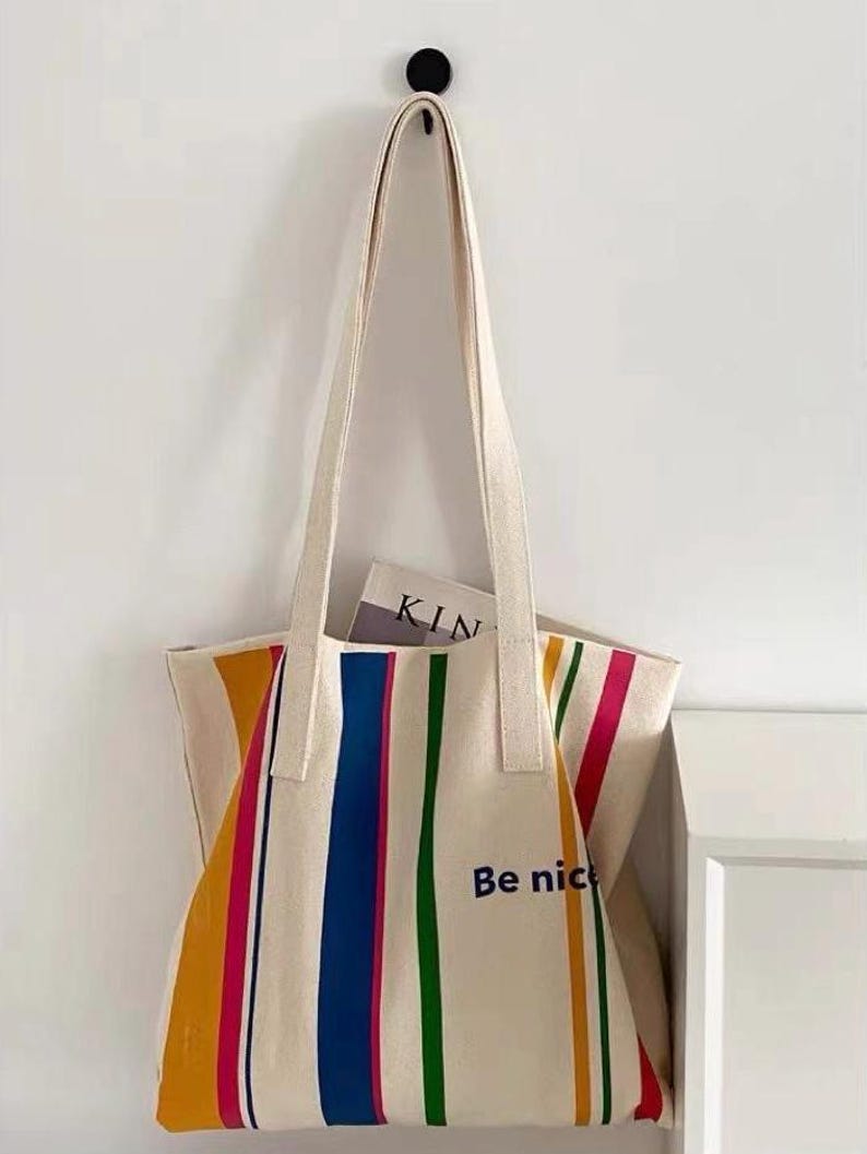 Simple Stripe Shoulder Canvas Tote Bag Stylish, Versatile, and Ideal