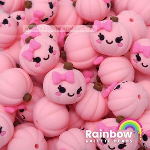 3D Cute Pink Pumpkin with Bow Exclusive Silicone Focal Beads