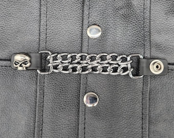 Set Di 4 Prolunghe Per Gilet In Pelle Nera Con Catena A Tre File, Fatte A Mano, Da 4" E 6" USA Biker Motorcycle HD - Italia