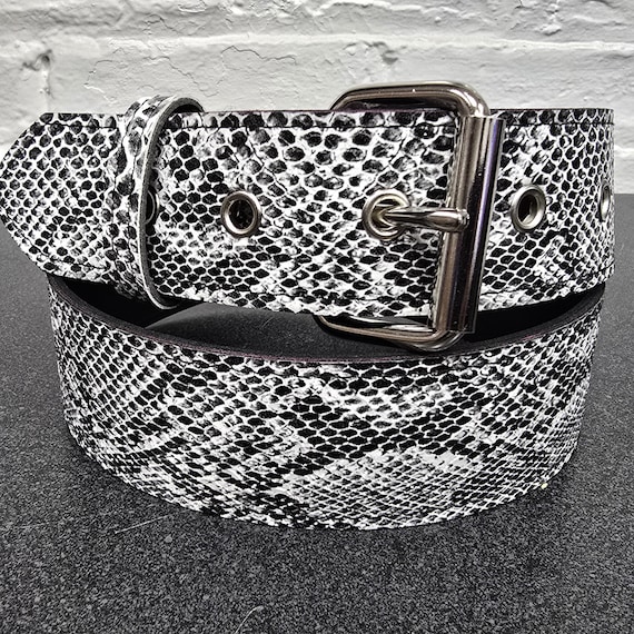 White Python Snake Embossed Vegan Leather Belt: 1… - image 3