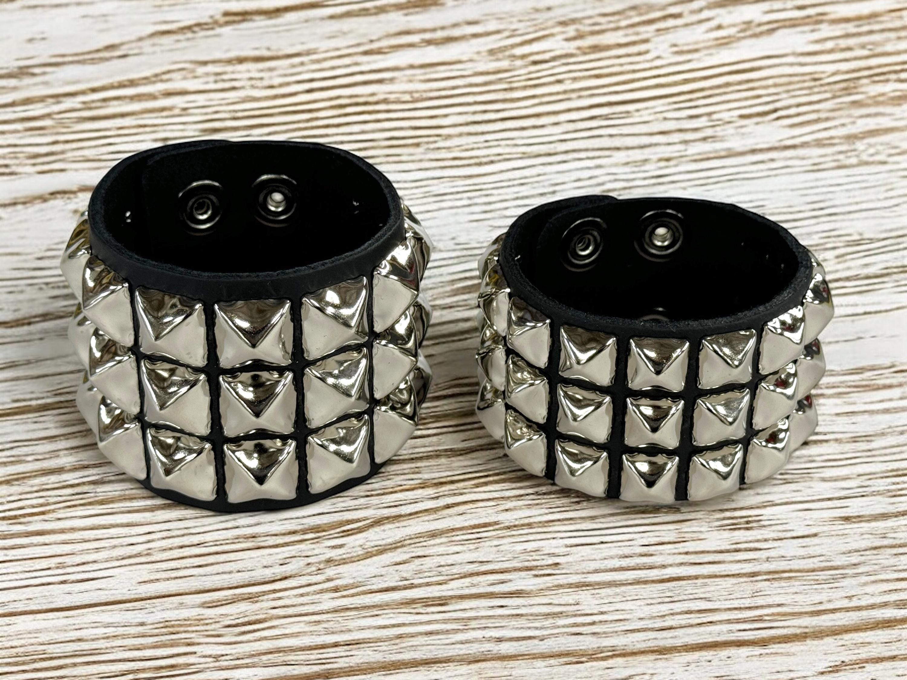 Punk Studded Genuine Lather Bracelet Pyramid Steel Stud Goth Rock