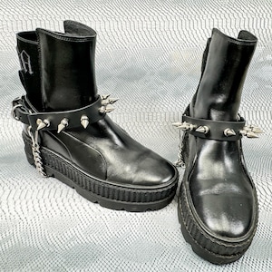 1&quot; Tree Spike Leather Ring Bootstrap Boot Harness Ring Chain Strap Shoe Strap Punk Goth