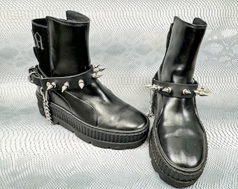 Spiked Leather Boot Straps: Punk Goth Boot Harness