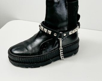 Pyramid Stud Leather Boot Harness: Punk Goth Shoe Strap