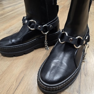 Four O Ring Strapped Leather Bootstrap Boot Harness Ring Chain Strap Shoe Strap Punk Goth Alternative