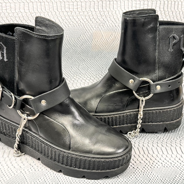 Leather Boot Harness Strap: O Ring Chain, Punk Goth Style