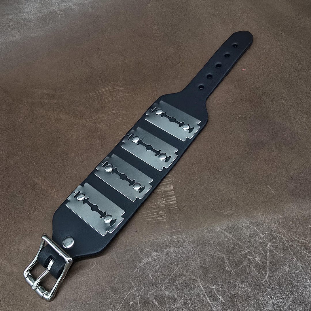Razor Blade Genuine Leather Cuff: Punk Goth Buckle Bracelet - Etsy