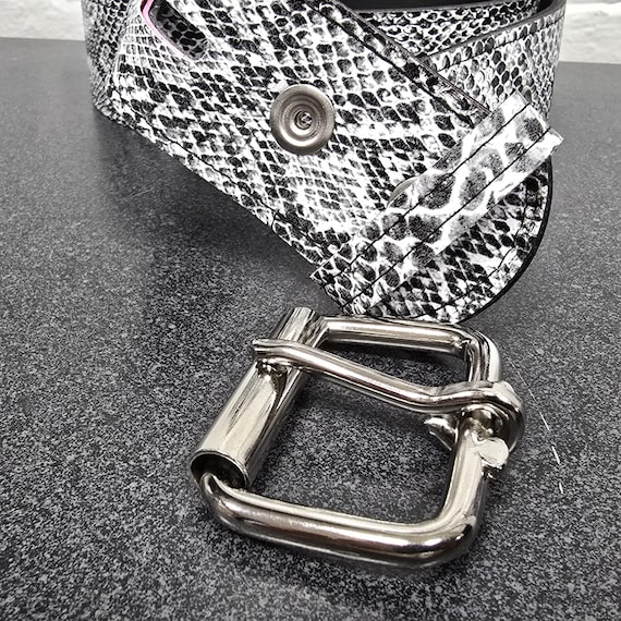 White Python Snake Embossed Vegan Leather Belt: 1… - image 2