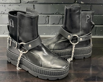 O Ring Chain Leather Boot Harness Strap: , Punk Goth Style