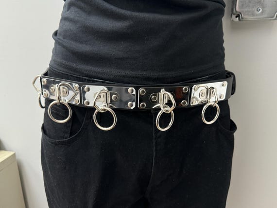 Metal Plate O Ring Bondage Belt Genuine Cowhide Leather Rockers