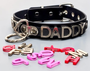 Leather Name Collar: Stainless Steel Letter Choker, Cosplay