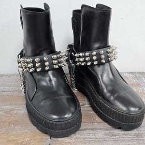 3 Row 33PCS 1/2&quot; Tree Spike Leather Bootstrap Boot Harness Ring Chain Strap Shoe Strap Punk Goth