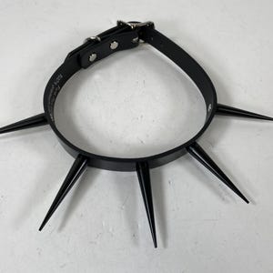 Long Jumbo Silver Spike Collar Giant 2 1/4&quot; Cone Black Spike Wide Bondage Collar Genuine Leather Choker Punk