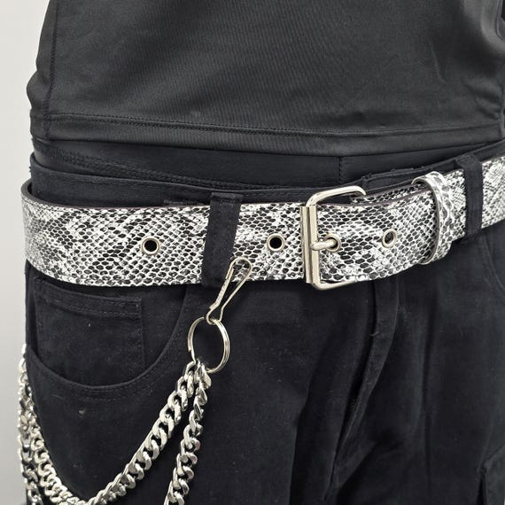 White Python Snake Embossed Vegan Leather Belt: 1… - image 10