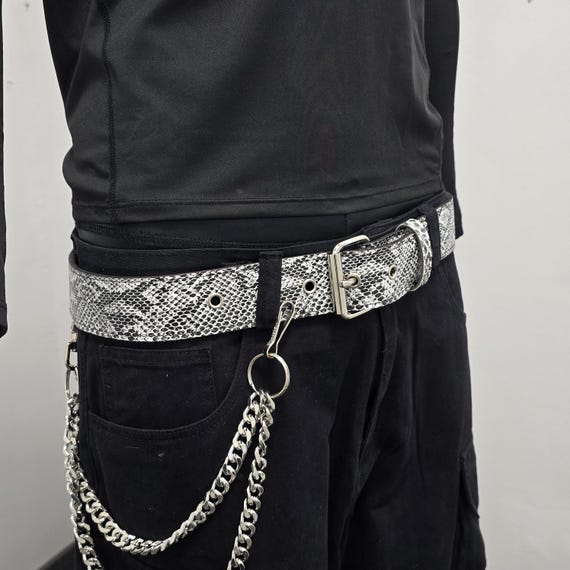 White Python Snake Embossed Vegan Leather Belt: 1… - image 9