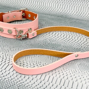 Pink Pastel  D Ring Bondage Collar Vegan Leather Grommet Punk Goth Cosplay Ring Choker