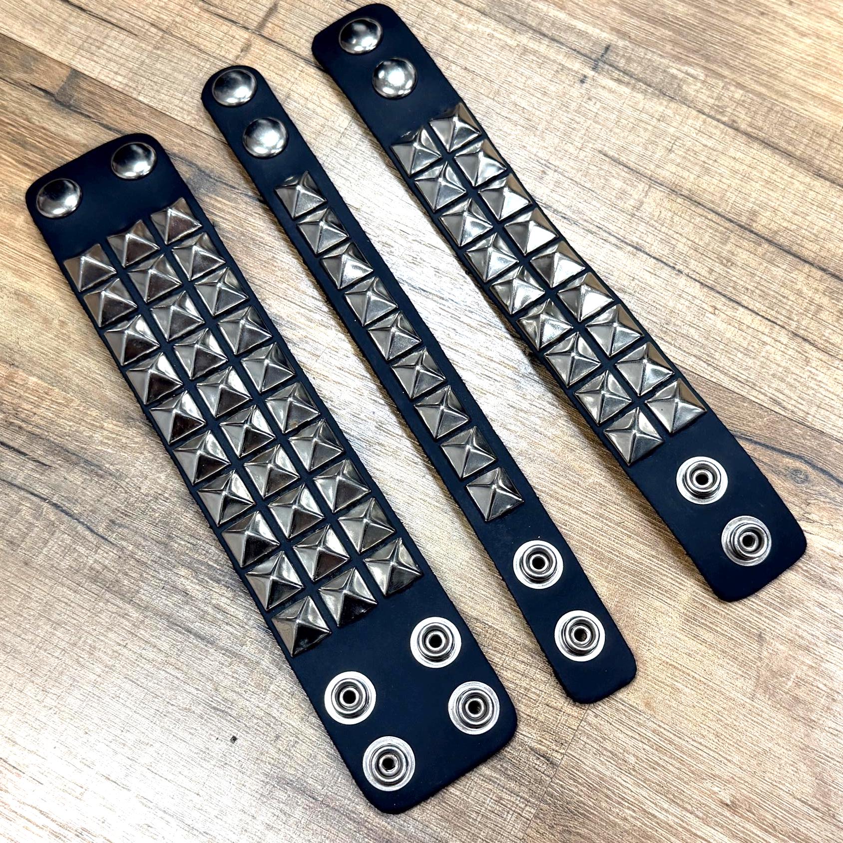 Pointy Top Pyramid Studded Genuine Lather Bracelet Goth Rock Stud