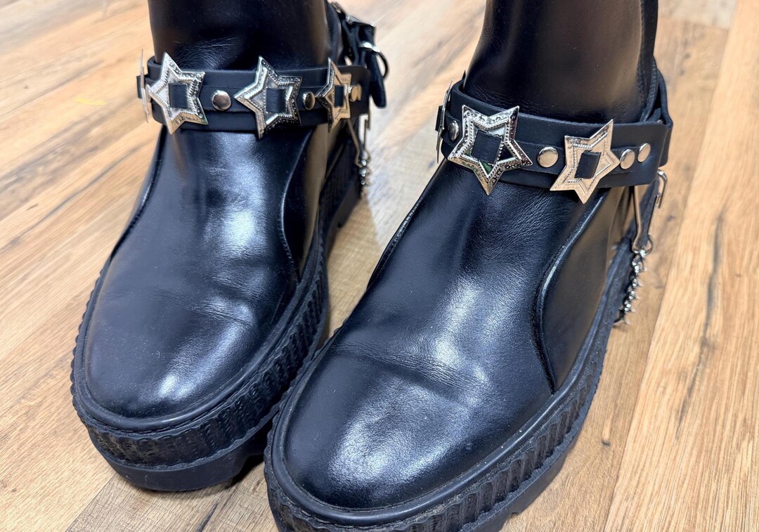 Star Concho Leather Bootstrap Boot Harness Ring Chain Strap Shoe Strap ...