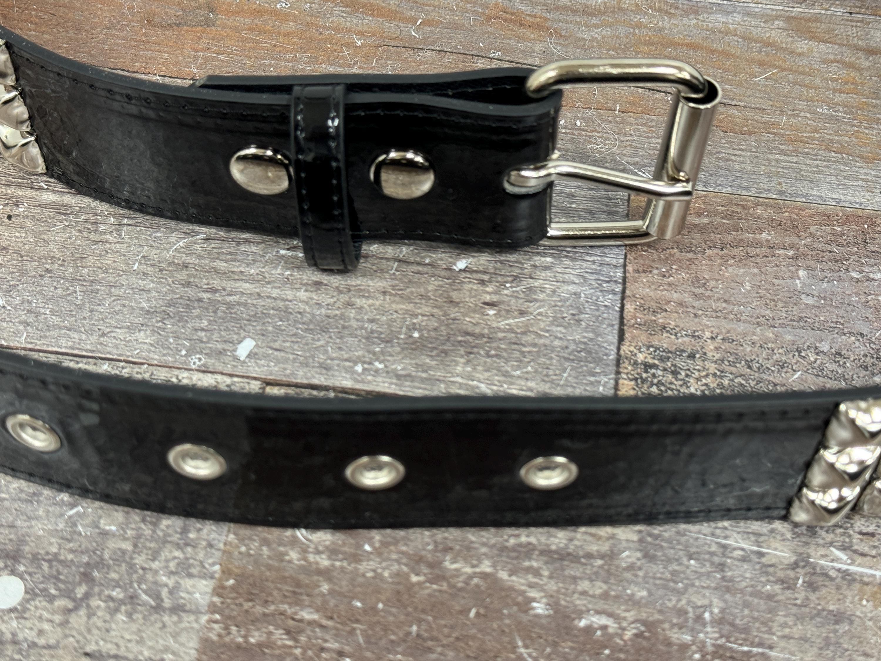 Vintage M3YC Reggae Stud Belt | Black Vegan Leather Pyramid Studs | Size 36 Buy Pyramid Studded Belt Unique Design Vegan Leather Black  main image 3
