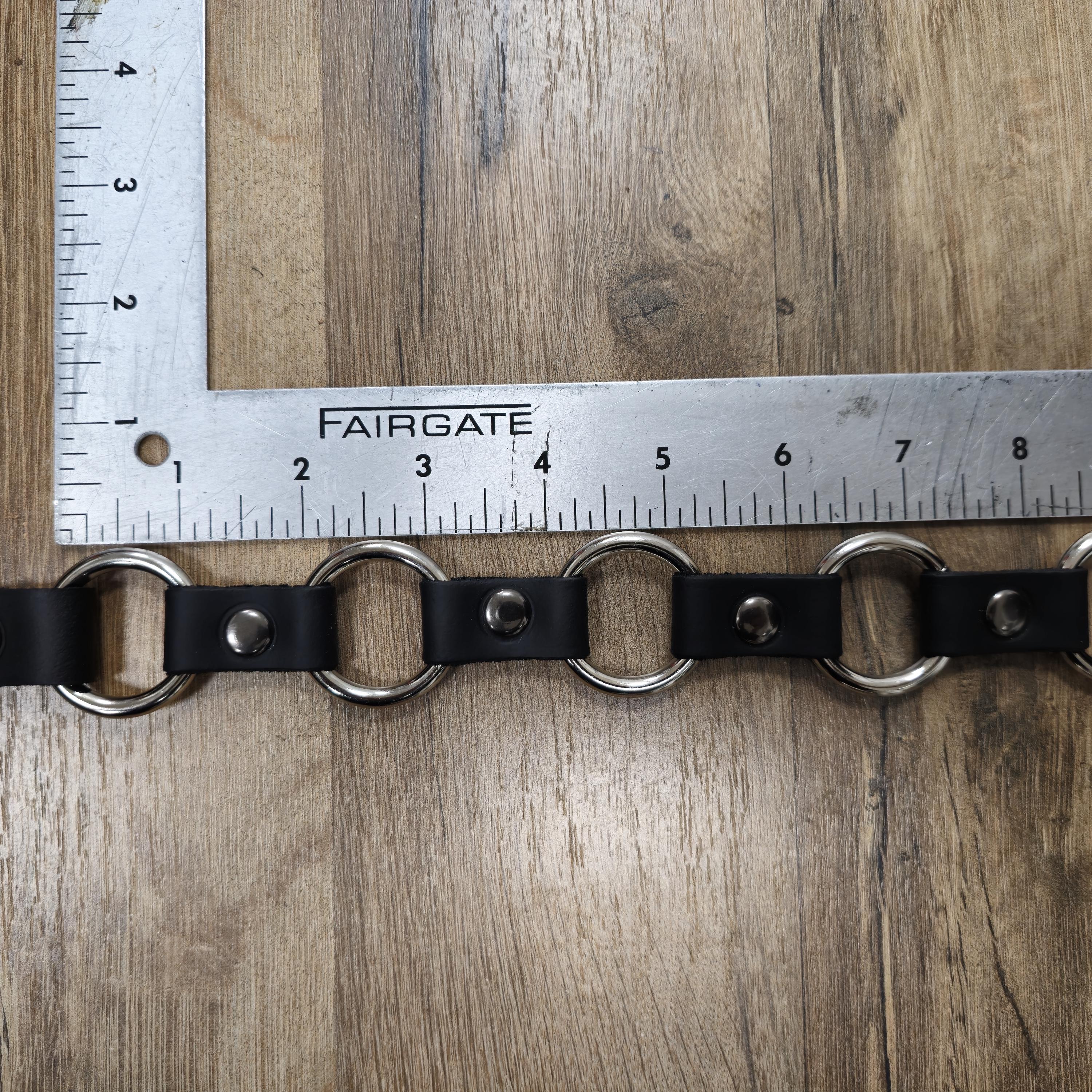 Black Goth Emo Punk Bonded Leather Studded Link Ring Belt Size‎ Small Buy Emo Belt Spiked 3 Row Black Wide Vegan Leather  main image 4