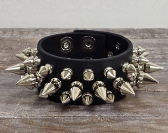 Spiked Leather Cuff Bracelet: Punk Rock Goth Style