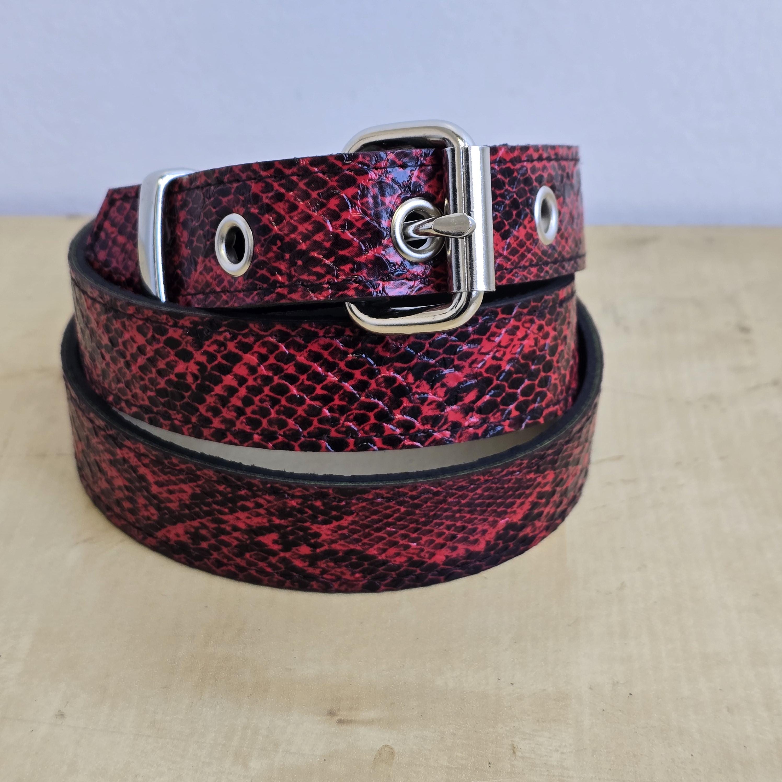 Red Snake Embossed Vegan Leather Belt: 1 display picture 2