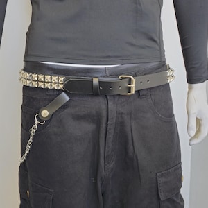 Two Row Pyramid Studded UK Punk Rock Genuine Leather Belt Snap Off Roller  Buckle Leather Loop