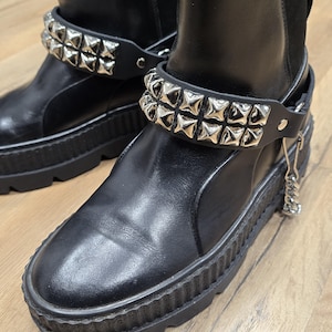 Studded Boot Strap Double Row Leather Bootstrap Boot Harness Ring Chain Strap Shoe Strap Punk Goth Alternative Western