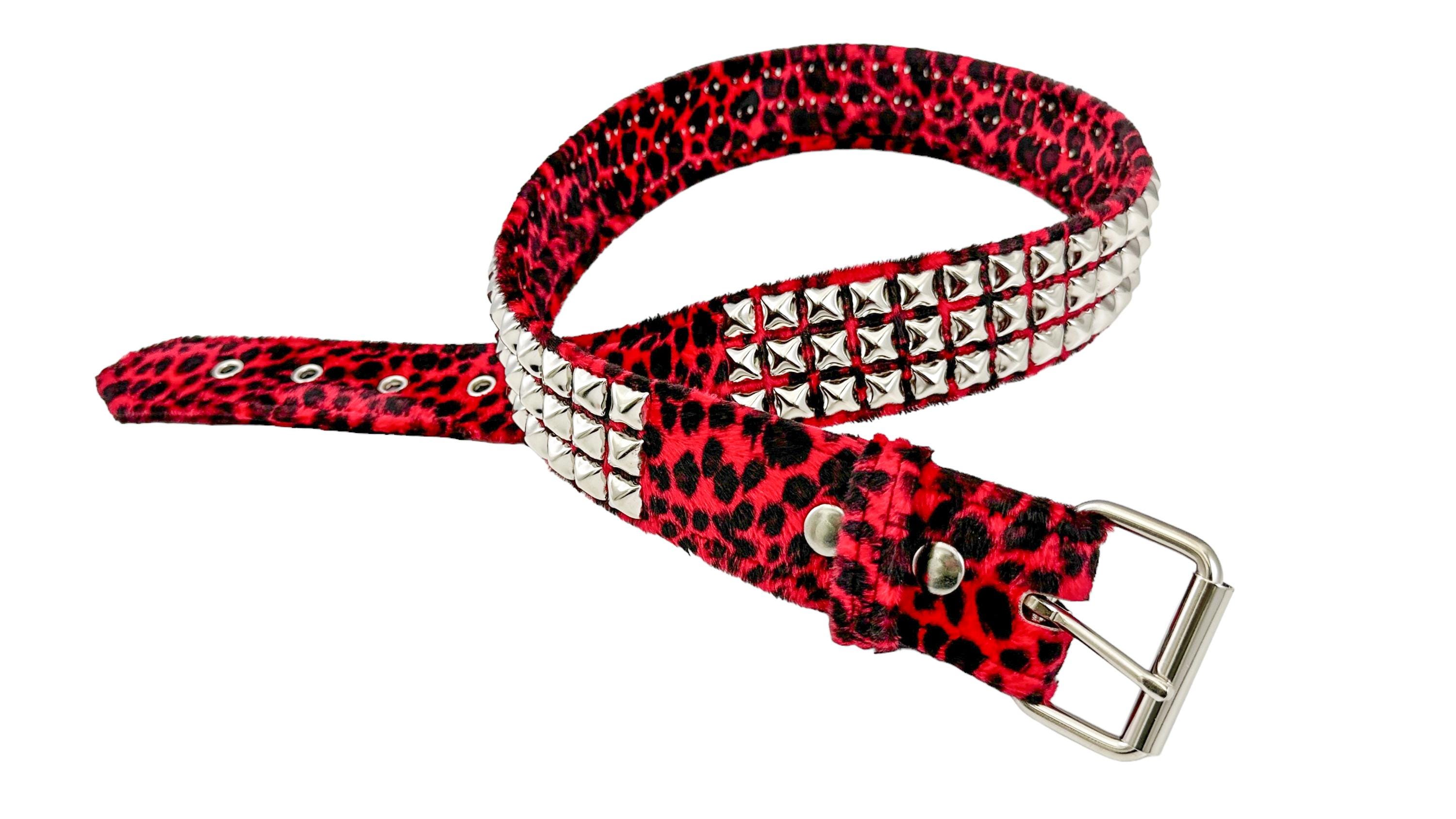Handmade Leopard Print Pyramid Studded Belt: Punk Goth Style 