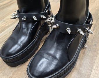 Spike Studded Leather Boot Straps: Punk Goth Shoe Harness