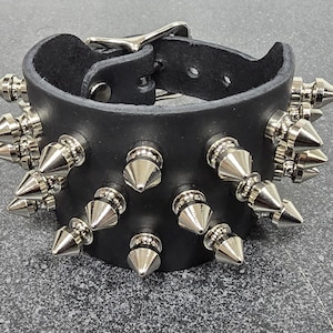 Three Row Small Spike Cuff Buckle Punk Rock Goth Bracelet Buckle Back Genuine Leather