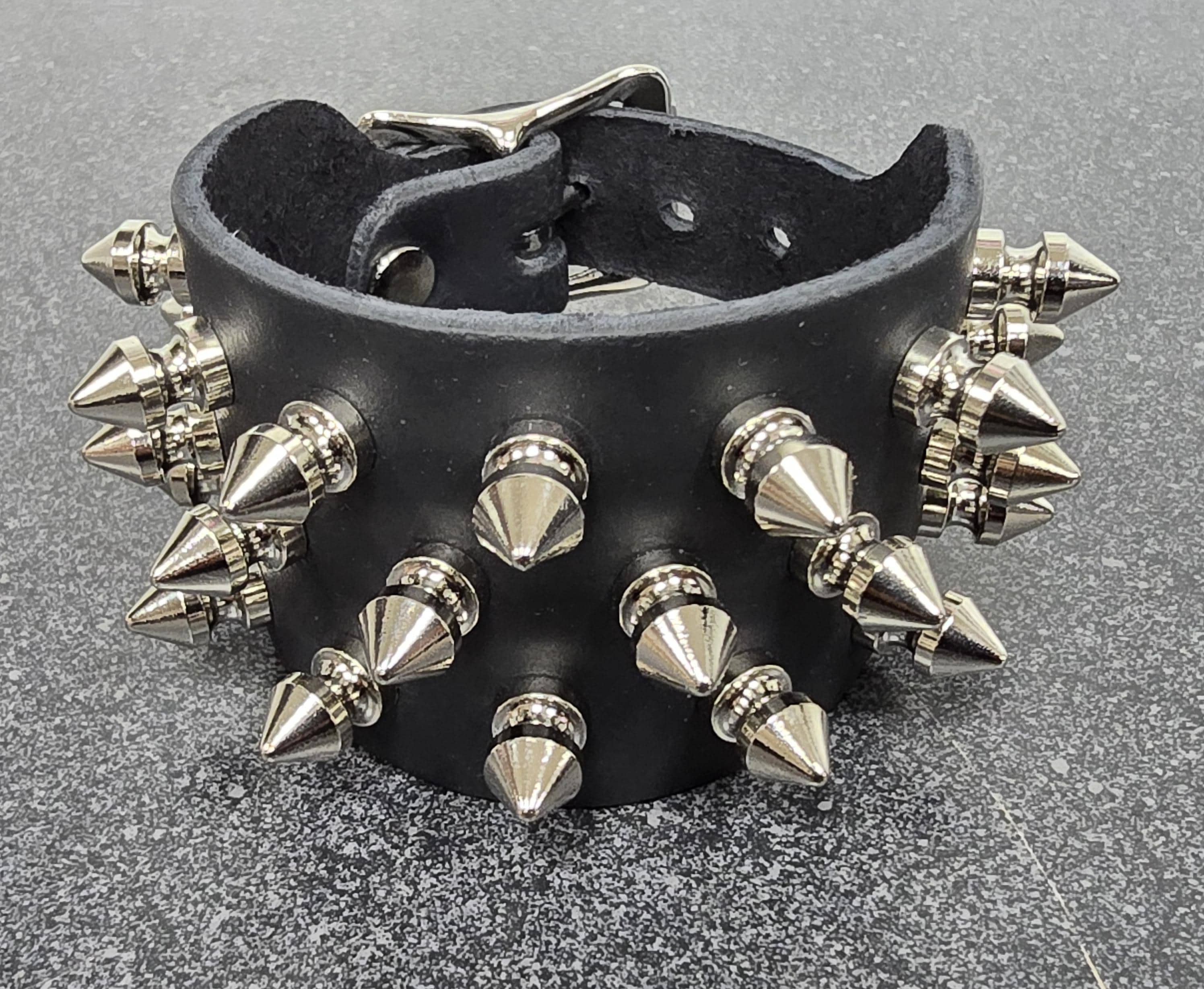 Bracciale Gothic Punk Biker in vera pelle e piastra in acciaio inossidabile - Italia