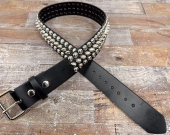 thumbnail image 2 of 2-Row Metal Studded Punk Rock Biker Belt – Black Genuine Leather – Unisex 2 of 5