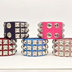Pyramid Studded Italian Leather Cuff Bracelet: Punk Rock Goth, Handmade in USA
