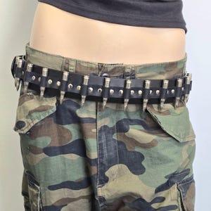 Genuine Leather Strapped Riveted Bullet Belt Handmade Punk Rock Style Heavy Duty Snap Off Bucke