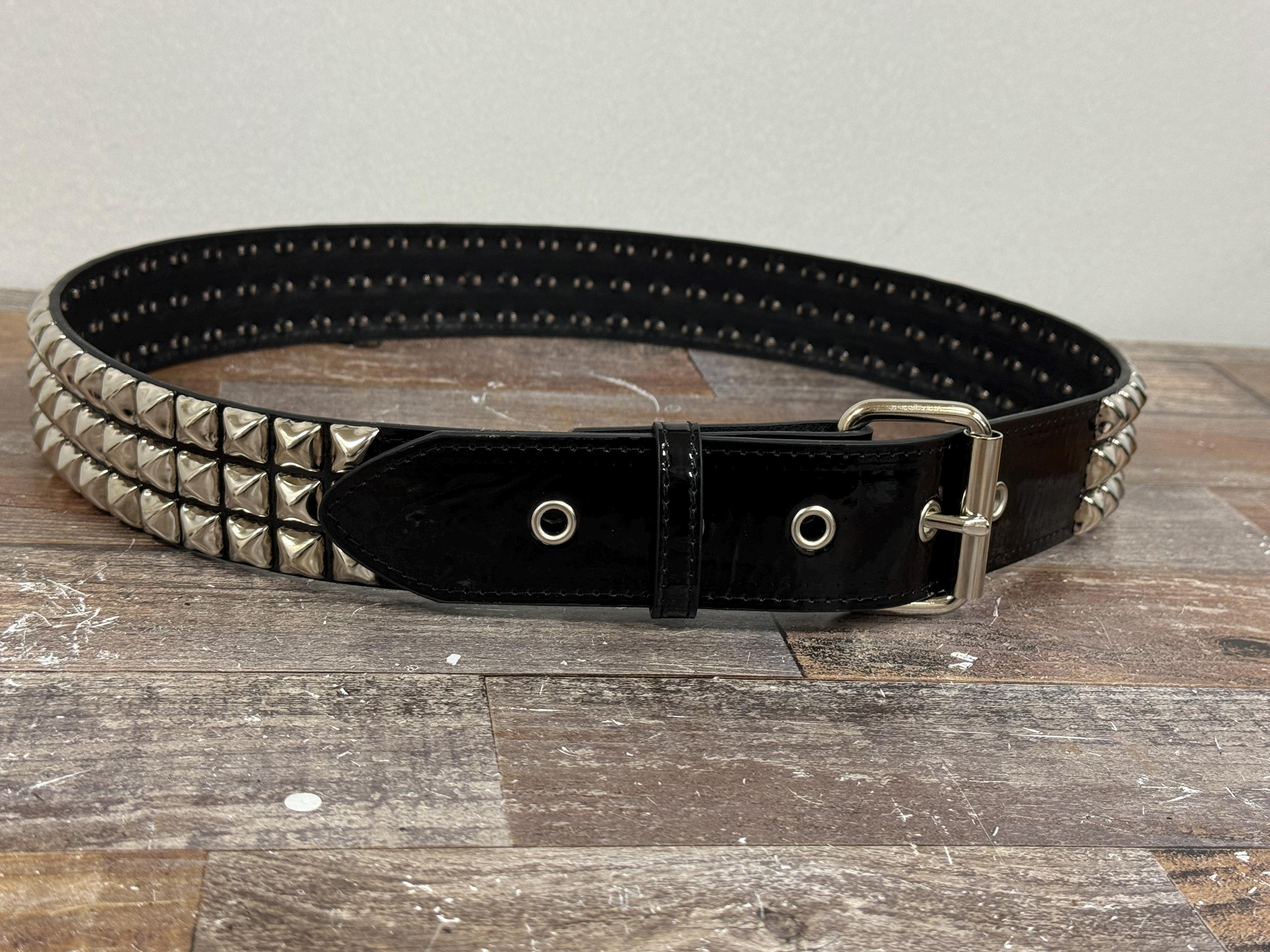 Vintage M3YC Reggae Stud Belt | Black Vegan Leather Pyramid Studs | Size 36 Buy Pyramid Studded Belt Unique Design Vegan Leather Black  main image 4