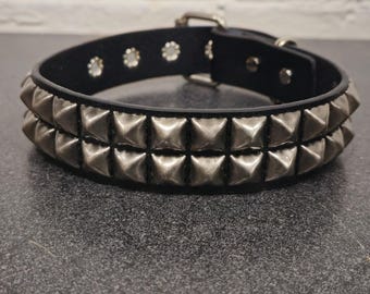 Chokerketting met studs, antieke zilveren stud, lederen handgemaakte gesp Dee-ring