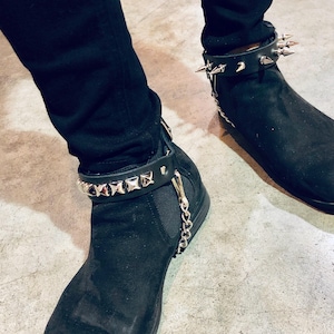 Spike Stud Leather Bootstrap Boot Harness Ring Chain Strap Shoe Strap Punk Goth Alternative