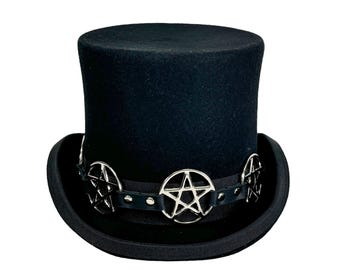 Pentagram concho hoed band leer kant punk goth tophat western hoed alleen band-band
