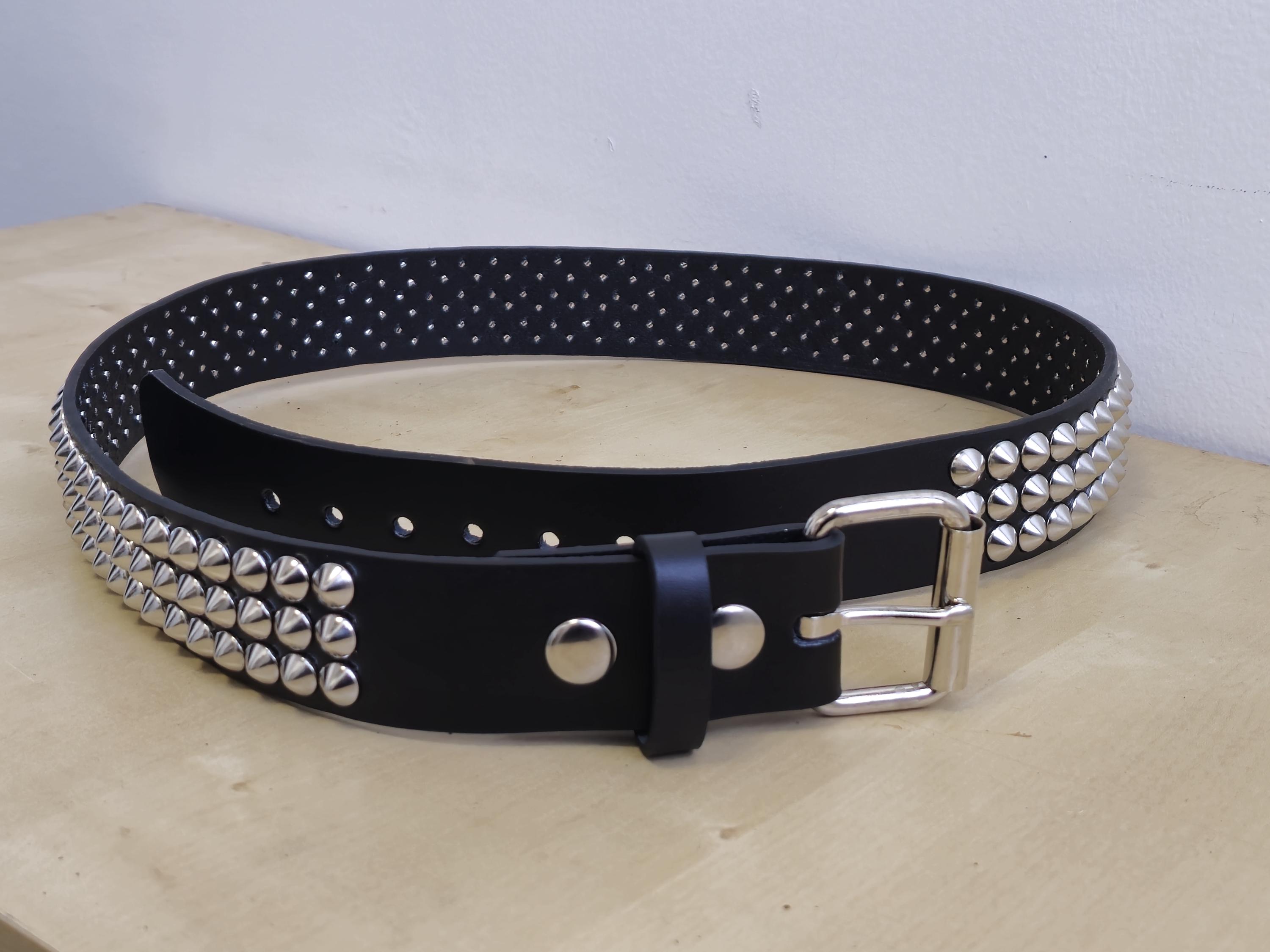 Three Row Studded Leather Belt - 1.5\