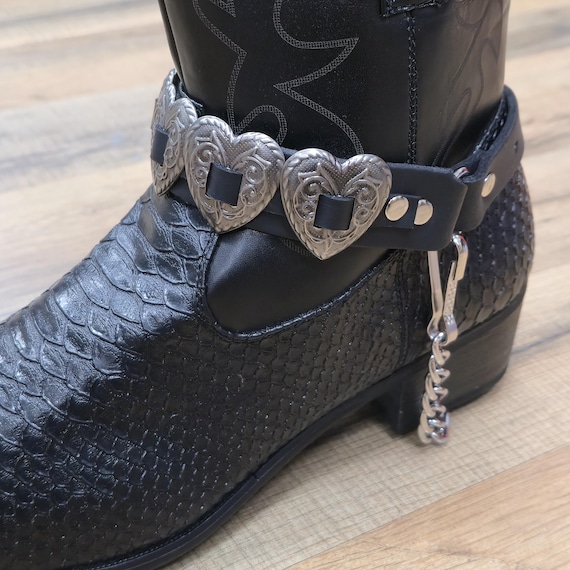 Western Boot Chains Leather Harness Strap with Heart Conchos Ladies Western Boot Leather Harness Strap Chains Ladies with Heart  main image 3