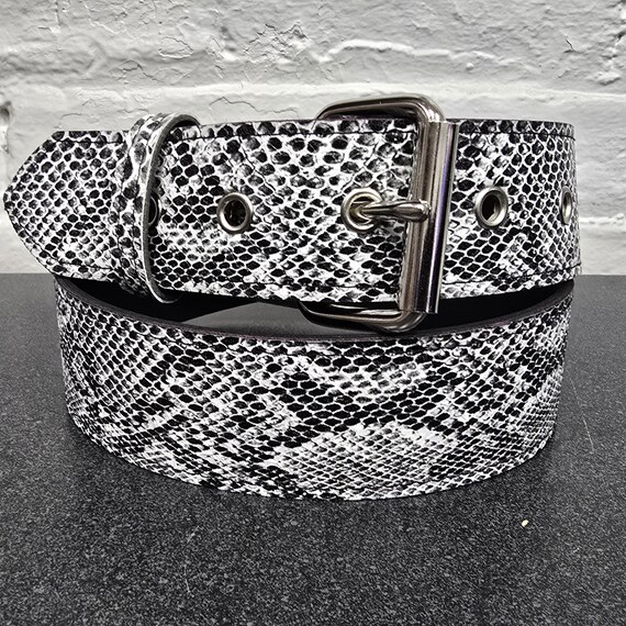 White Python Snake Embossed Vegan Leather Belt: 1… - image 4