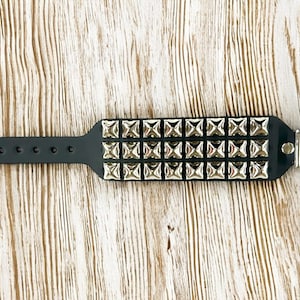 Three Row 1/2&quot; Pyramid  Studded Cuff Buckle Punk Rock Goth Bracelet
