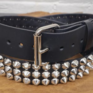 Jumbo Nickel cone Studded  Belt Punk Rock Genuine Leather Belt Snap Off Roller  Buckle Leather Loop